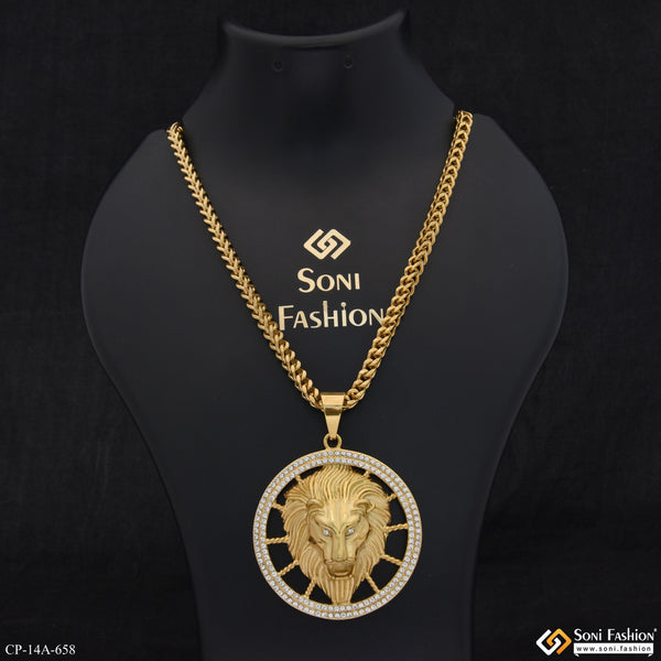 Lion Amazing Design Golden Color Pendant With Chain for Men - Style A658