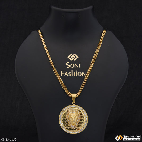 Lion Awesome Design Golden Color Pendant With Chain for Men - Style A652