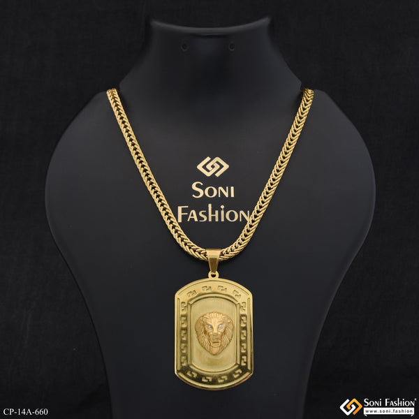 Lion Funky Design Golden Color Pendant With Chain for Men - Style A660