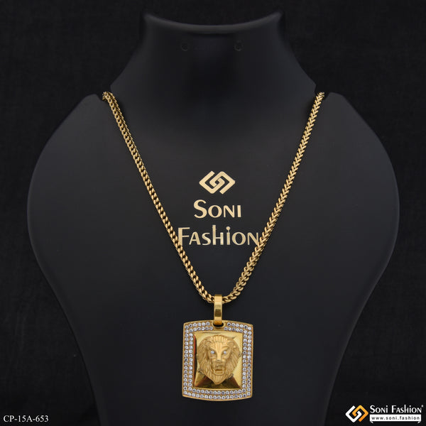 Lion Golden Color Pendant With Chain for Men - Style A653