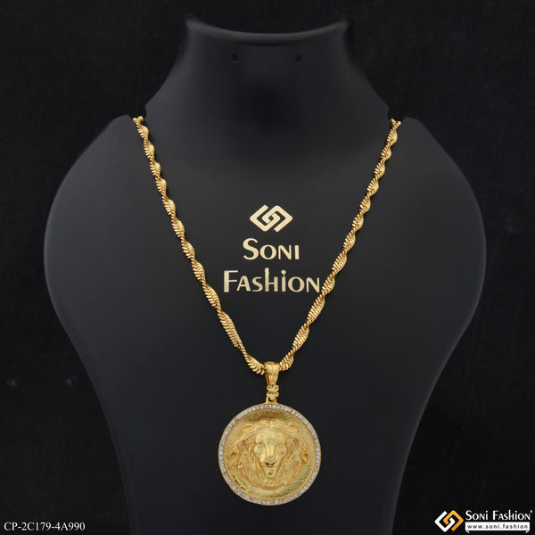 Lion Prominent Design Gold Plated Pendant With Chain for Men (CP-C179-A990)