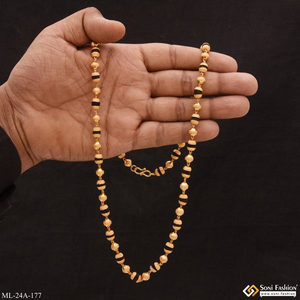 1 Gram Gold Plated Etched Design Rudraksha Mala for Men - Style A177