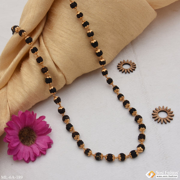 Latest Design High-Quality Gold Plated Black Rudraksha Mala for Men - Style A189