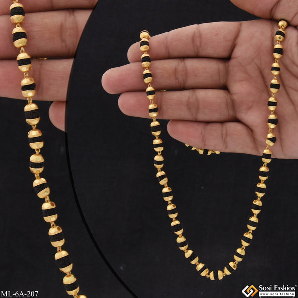 Charming Design Premium-Grade Quality Gold Plated Black Mala for Men - Style A207