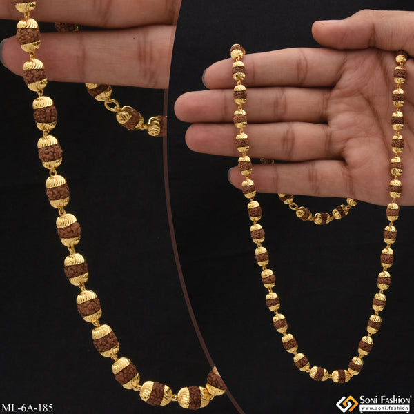 Brown Charming Design Premium-Grade Quality Gold Plated Mala for Men - Style A185