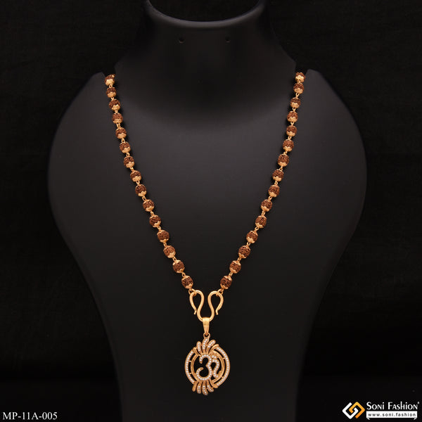 Om Artisanal Design Gold Plated Rudraksha Mala With Pendant For Men - Style A005