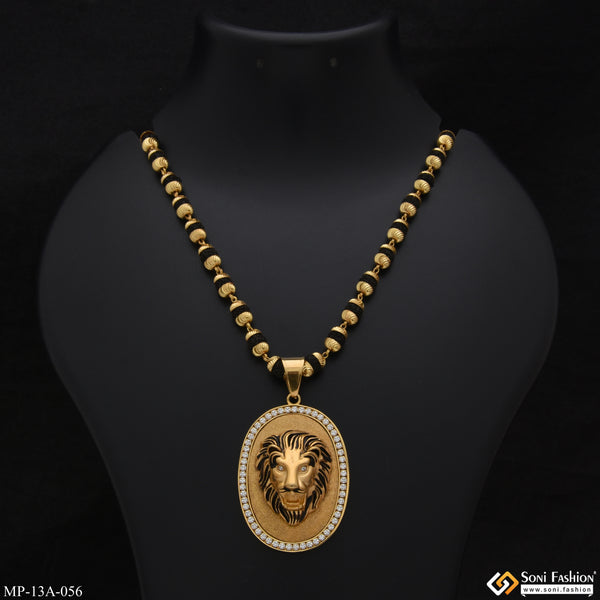 Lion Glittering Design Gold Plated Rudraksha Mala With Pendant For Men - Style A056