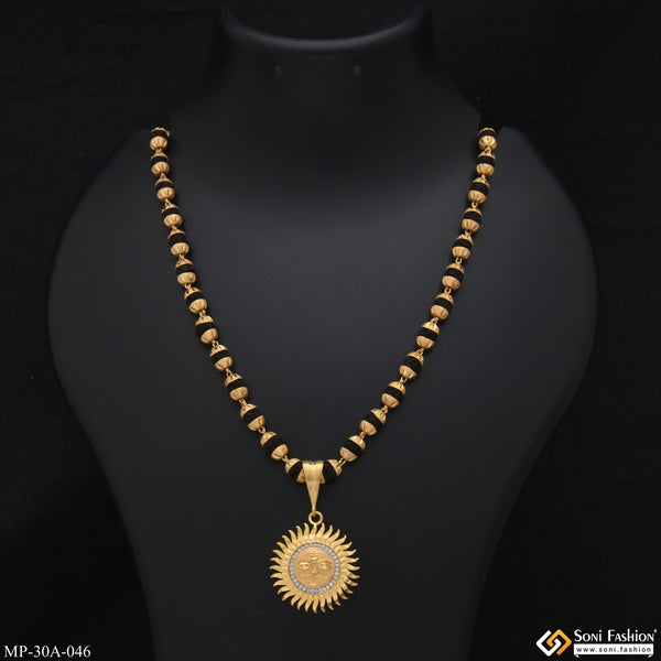 1 Gram Gold Forming Sun With Diamond Rudraksha Mala With Pendant - Style A046