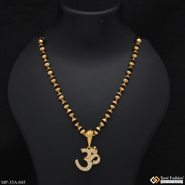 1 Gram Gold Forming Om With Diamond Rudraksha Mala With Pendant - Style A045