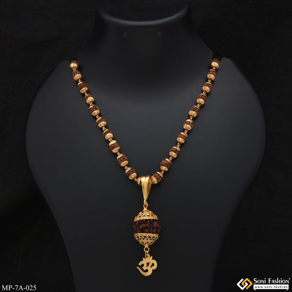 Om With Paro Fashionable Design Gold Plated Rudraksha Mala With Pendant - Style A025