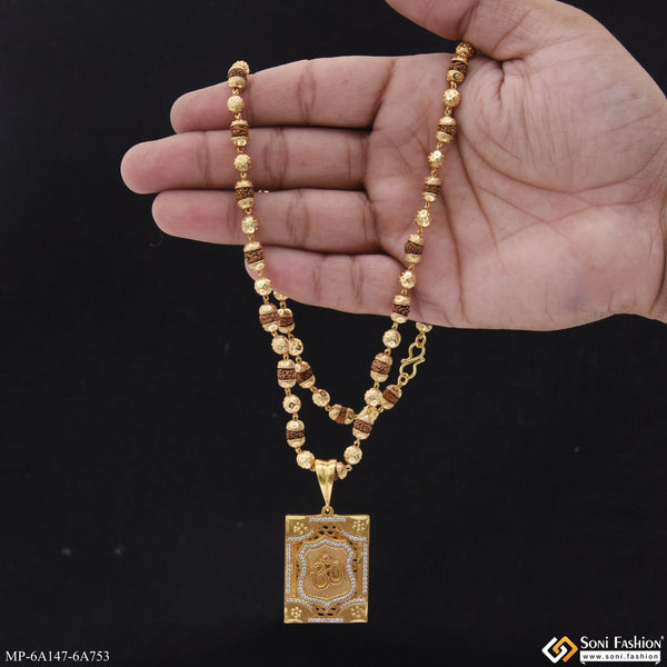 Om Best Quality Gold Plated Pendant with Rudraksha Mala for Men (MP-A147-A753)