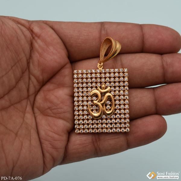 Om Square Design Best Gold Plated Pendant With Diamonds - Style A076