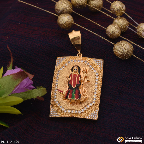 Big Khodiyar Maa In Diamonds Rectangle Gold Plated Pendant For Men - Style A499