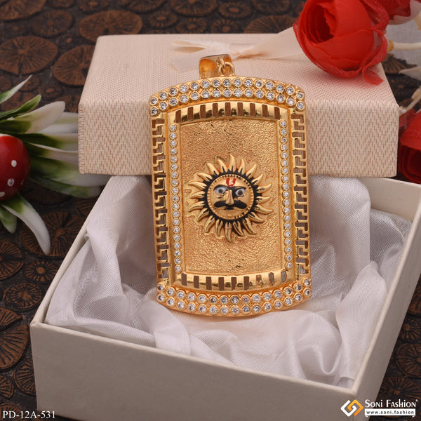 Sun in Attractive Texture Background Diamonds Gold Plated Pendant For Men - Style A531