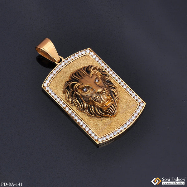 Funky Design Lion Face with Diamond Gold Plated Pendant for Men - Style A141