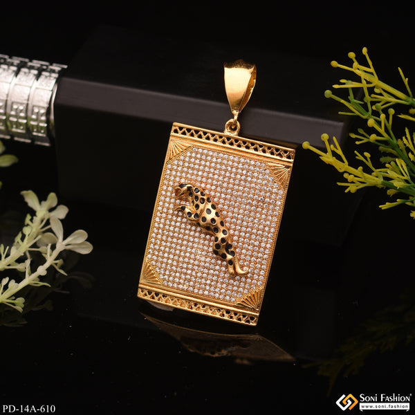 Very Trendy Jaguar In Attractive Diamond Background In Gold Plated Pendant - Style A610