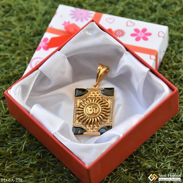 Stylish Design Om In Sun Logo with Diamond Gold Plated Pendant for Men - Style A279