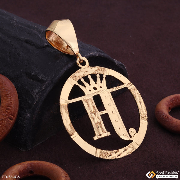 H Letter Alphabet Gold Plated Cnc Cut Pendant With King Crown Design - Style A438