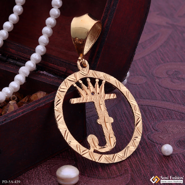 J Letter Alphabet Gold Plated Cnc Cut Pendant With King Crown Design - Style A439