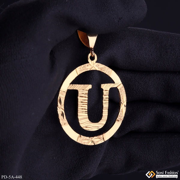 U Letter Alphabet Gold Plated Cnc Cut Pendant With King Crown Design - Style A448