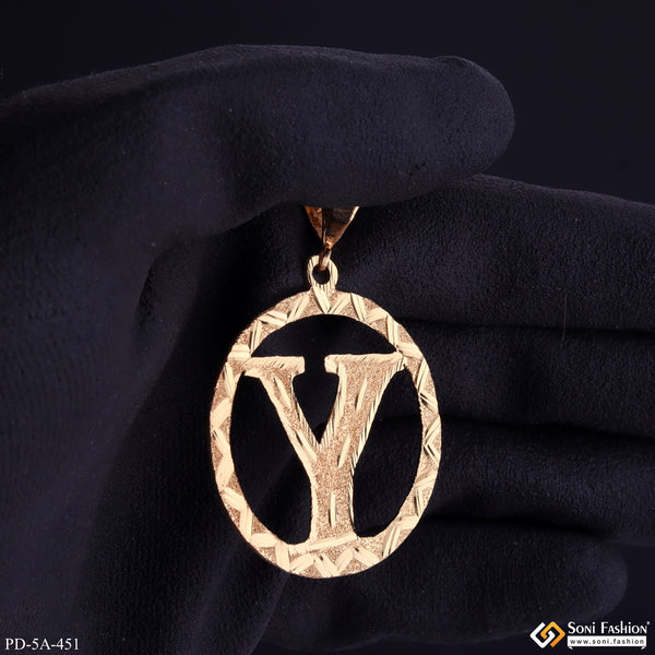 Y Letter Alphabet Gold Plated CNC Cut Pendant With King Crown Design - Style A451