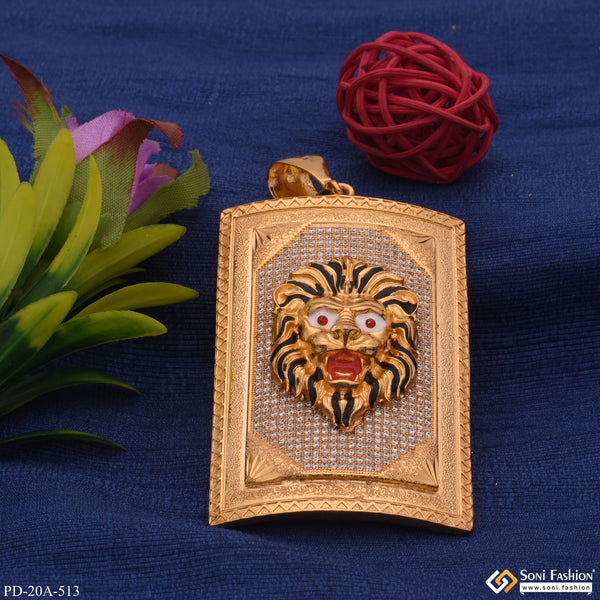 Very Big Size Lion In Diamond Background Gold Plated Attractive Pendant - Style A513