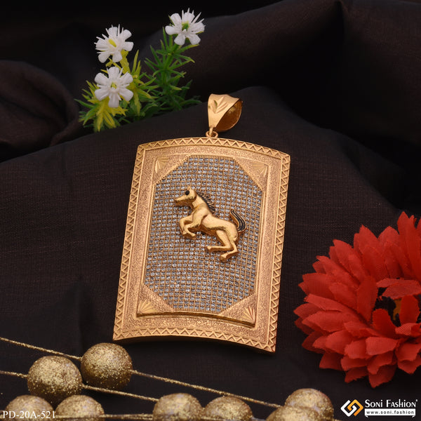 Golden Horse in Diamonds Rectangle Gold Plated Pendant For Men - Style A521