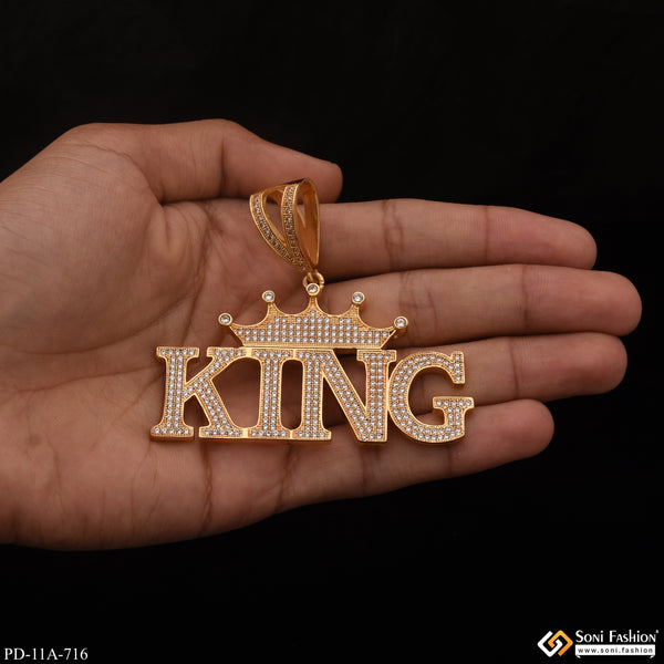 Crown with King with Diamond Cute Design Best Quality Gold Plated Pendant - Style A716