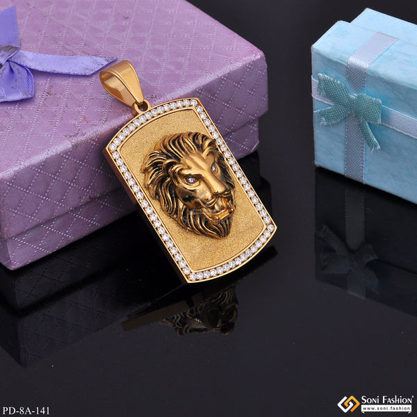 Funky Design Lion Face with Diamond Gold Plated Pendant for Men - Style A141