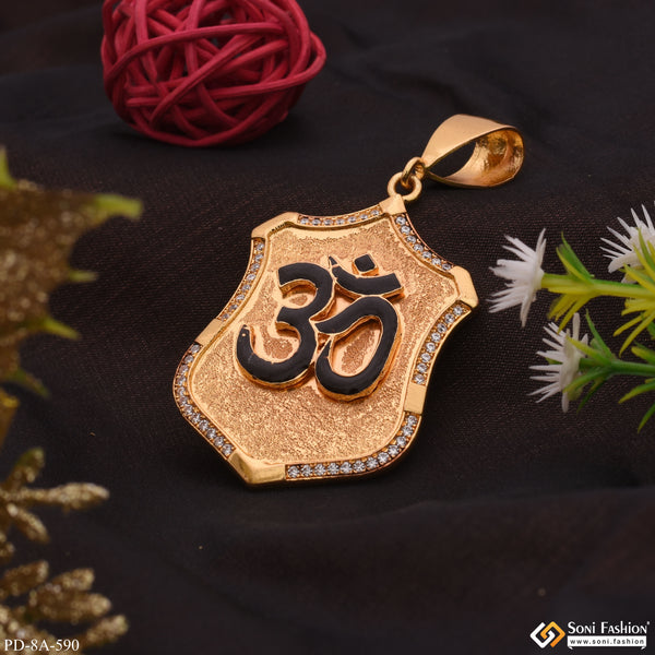 Royal Black Om In Attractive Texture Background Diamond Gold Plated Pendant - Style A590