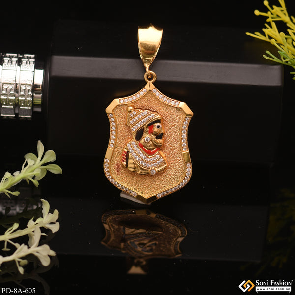 Royal Chatrapati Shivaji Maharaj With Emboss In Gold Plated Pendant - Style A605