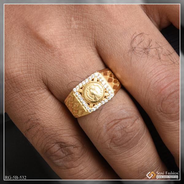 High Quality with Diamond Fabulous Design Gold Plated Ring for Men - Style B532