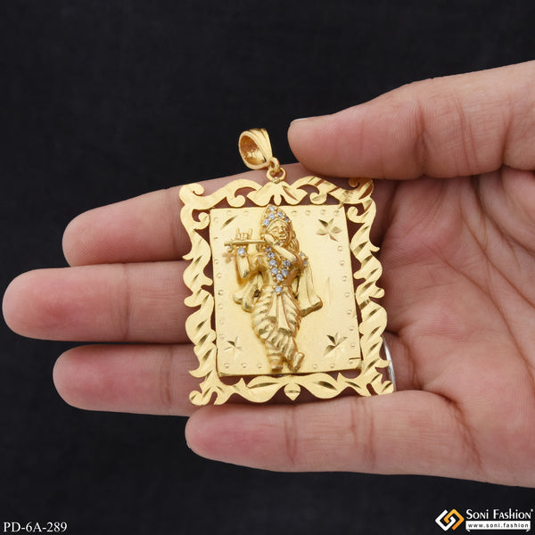 Shree Krishna Embossed With Diamond Gold Plated Pendant For Men - Style A289