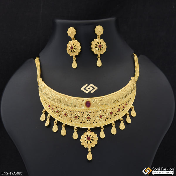 Sparkling Design Gold Plated Choker Necklace Set for Women - Style A887