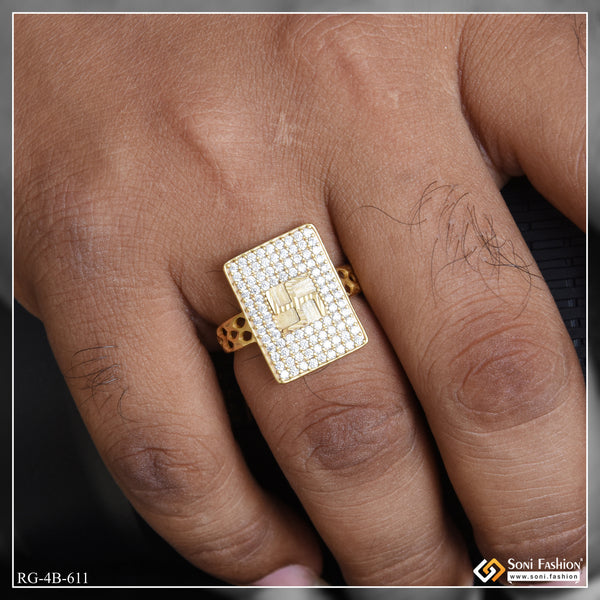 Swastik with Diamond Awesome Design Gold Plated Ring for Men - Style B611