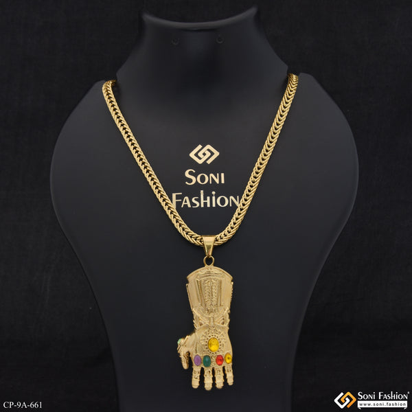 Thanos Hand Golden Color Pendant With Chain for Men - Style A661