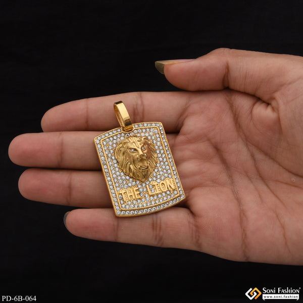 The Lion With Diamond Antique Design Golden Color Pendant For Men - Style B064