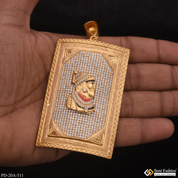 Very Big Size Chatrapati Shivaji Maharaj In Diamond Gold Plated Attractive Pendant - Style A511