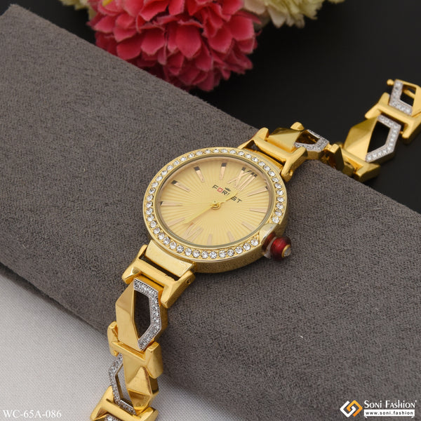 1 Gram Gold Plated with Diamond Graceful Design Watch for Ladies - Style A086