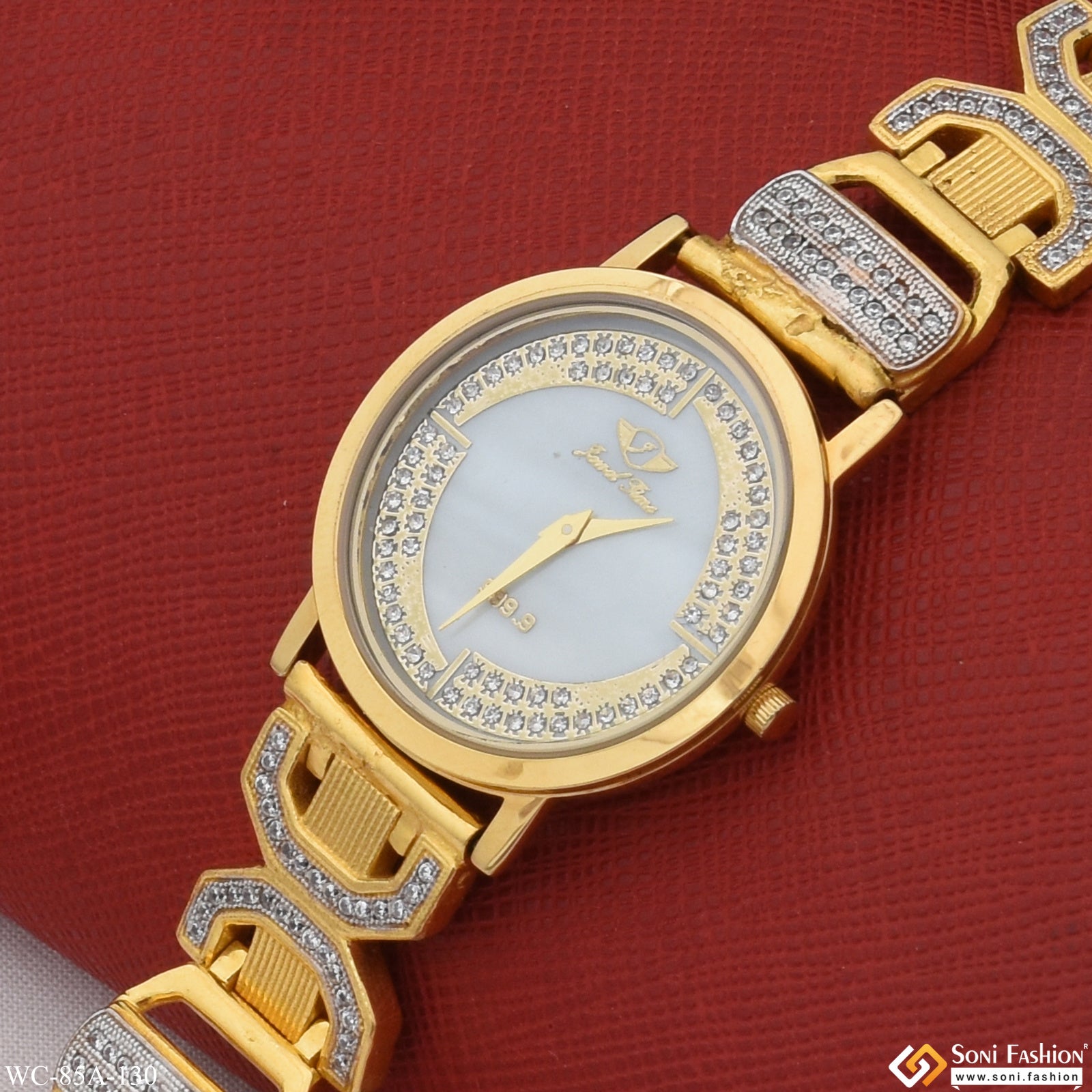 1 Gram Gold Plated with Diamond Excellent Design Watch for Men Style Soni Fashion