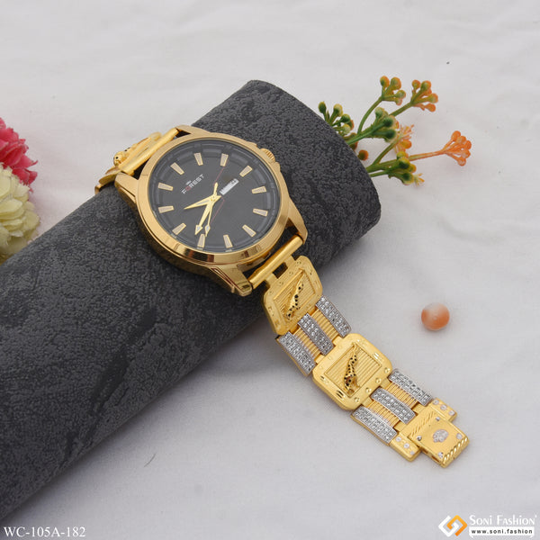 1 Gram Gold Plated Superior Quality Unique Design Watch for Men - Style A182