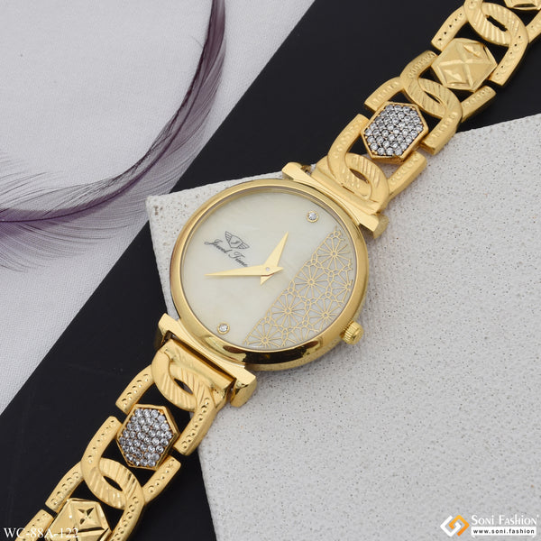 1 Gram Gold Plated with Diamond Dazzling Design Watch for Ladies - Style A122