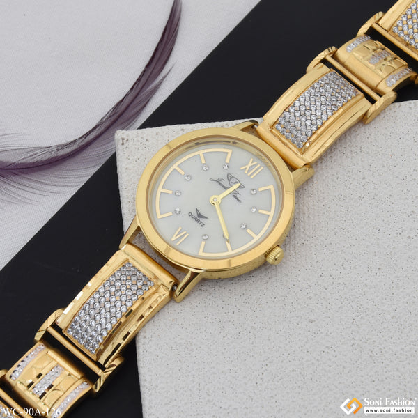 1 Gram Gold Plated with Diamond Fashionable Watch for Ladies - Style A126