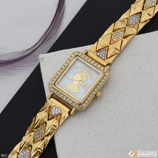 1 Gram Gold Plated with Diamond Brilliant Design Watch for Ladies - Style A127