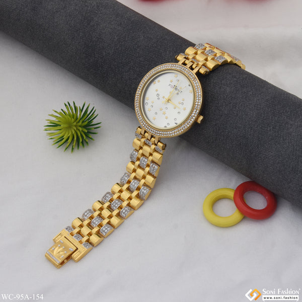 1 Gram Gold Plated with Diamond Funky Design Watch for Ladies - Style A154