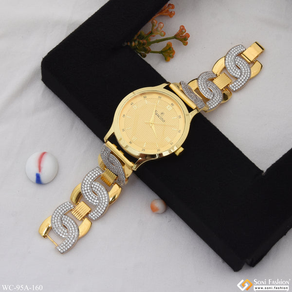 1 Gram Gold Plated with Diamond Antique Design Watch for Men - Style A160