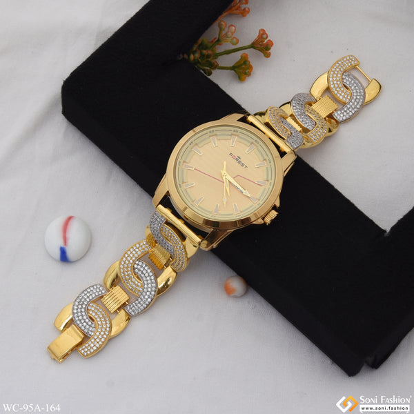 1 Gram Gold Plated with Diamond Artisanal Design Watch for Men - Style A164