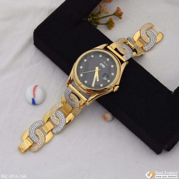 1 Gram Gold Plated with Diamond Awesome Design Watch for Men - Style A166