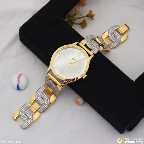 1 Gram Gold Plated with Diamond Delicate Design Watch for Men - Style A168