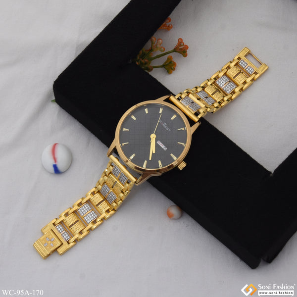 1 Gram Gold Plated with Diamond Trending Design Watch for Men - Style A170